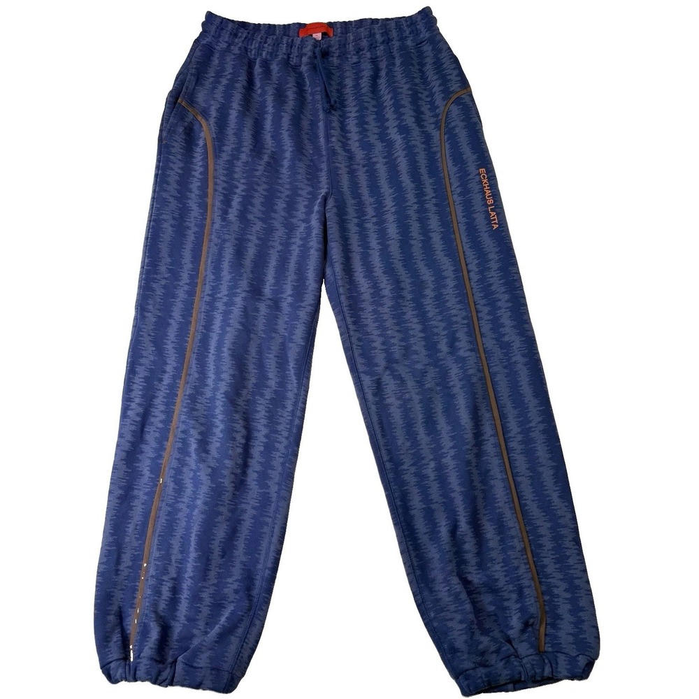 Eckhaus Latta Blue Static Cotton Lounge Jogger Sweatpants Made In Peru Men's XL